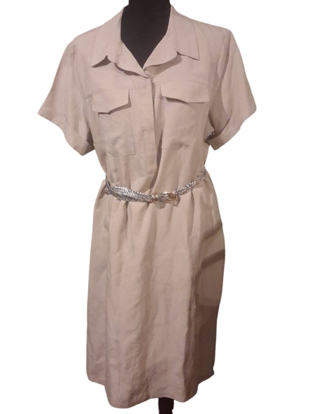 Tommy Hilfiger Tan Safari Shirt Dress belt Short Sleeve Button Up Womens Size XL - Picture 2 of 10